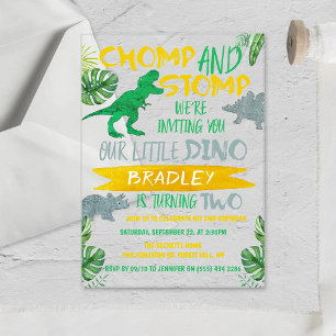 Chomp & Stomp! Dinosaur Boys 2nd Birthday Acrylic Invitations