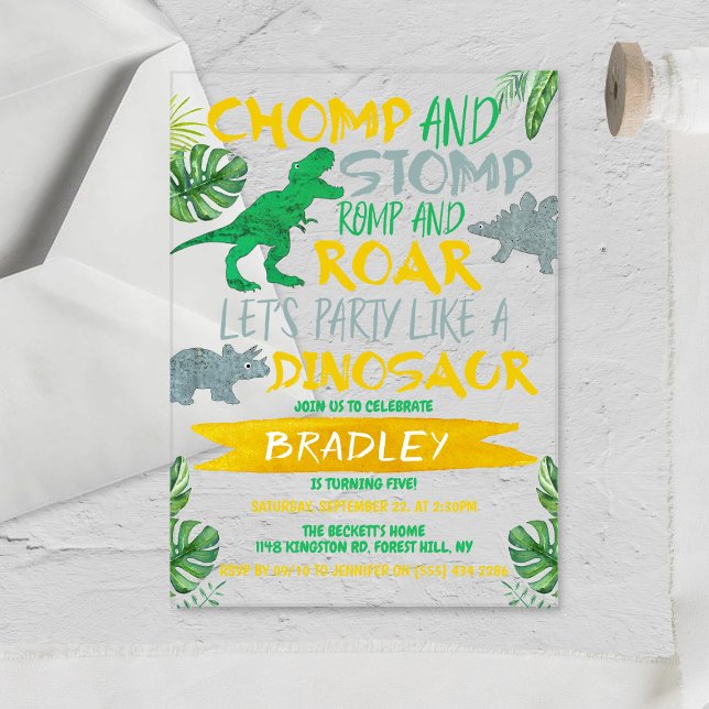 Chomp & Stomp! Dinosaur Boys Any Age Birthday Acrylic Invitations (Creator Uploaded)