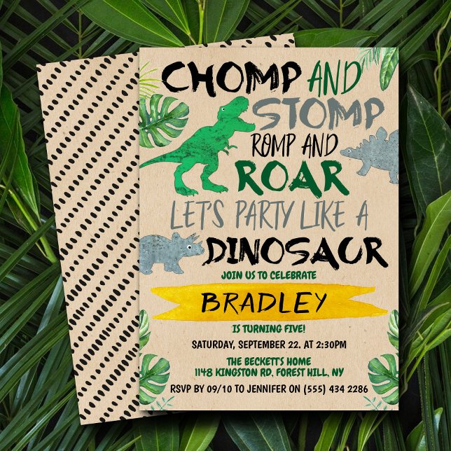 Chomp & Stomp! Dinosaur Boys Any Age Birthday Invitation (Creator Uploaded)