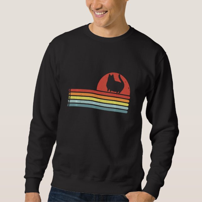 Chonk Cat Funny Fat Cat Meme Retro Sunset Style Ca Sweatshirt (Front)