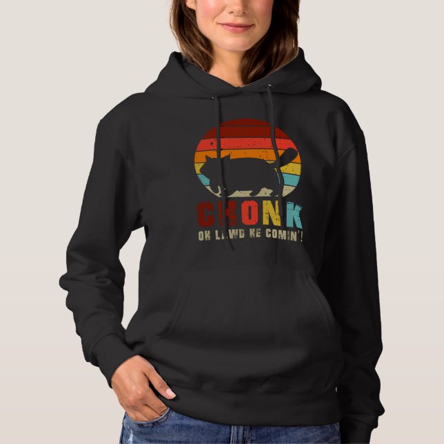 Chonk Oh Lawd He Comin   Chonk Cat  Graphic Cat Hoodie (Front)