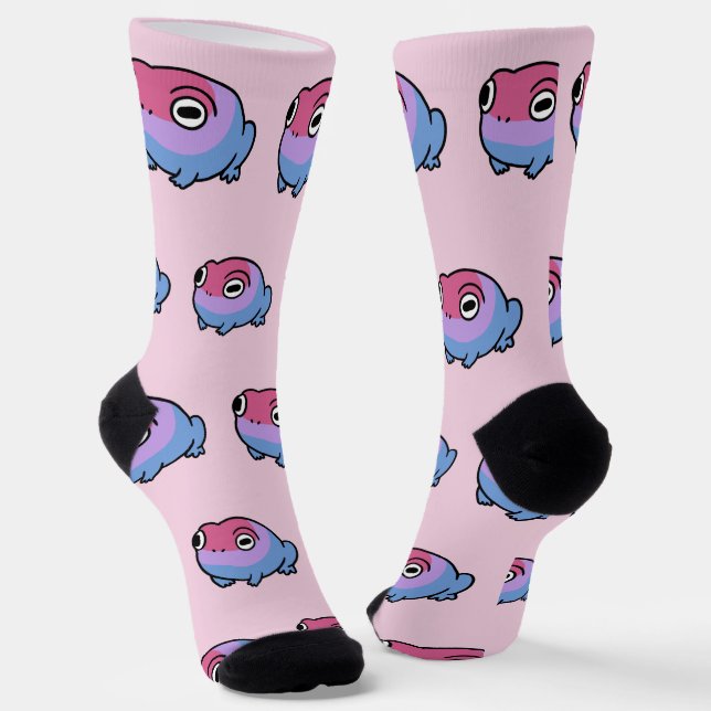 Chonky Bisexual Frog Queer Socks | Cute Bi Pride  (Angled)