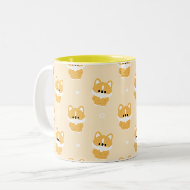 Chonky Corgi Two-Tone Coffee Mug (Front Left)