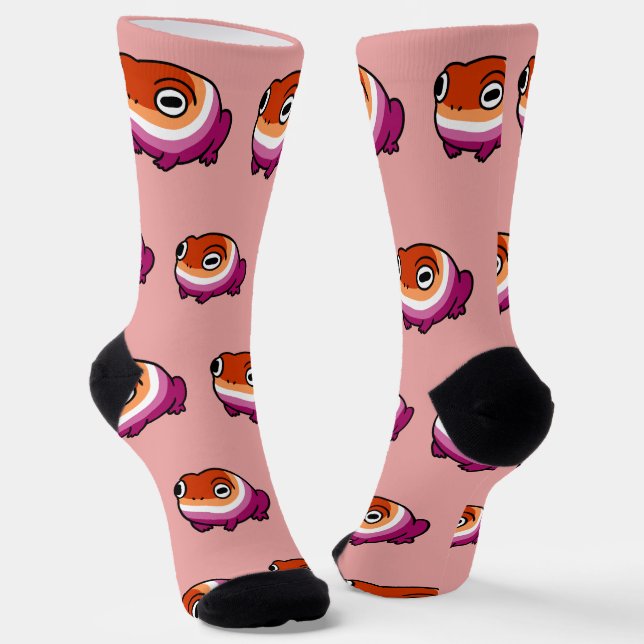 Chonky Lesbian Frog Pride Socks | Cute WLW Queer  (Angled)