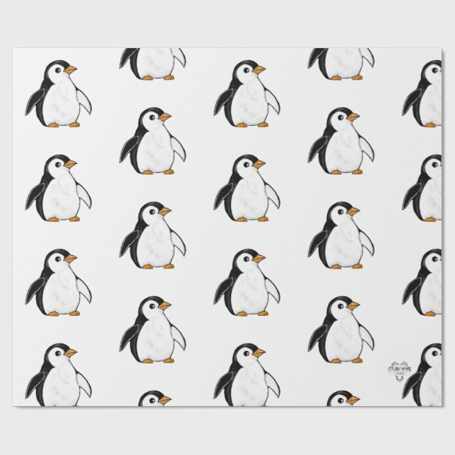 Chonky Penguin Adorable Whimsical Pattern Gift Wrapping Paper (Flat)