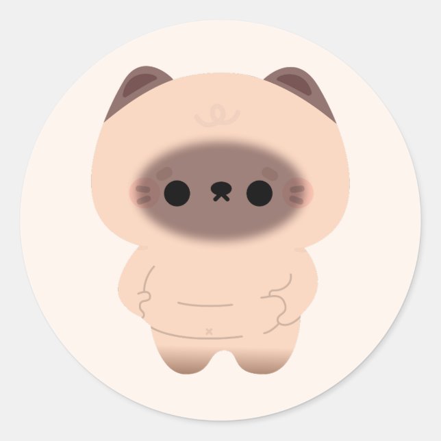 Chonky Siamese Cat Classic Round Sticker (Front)