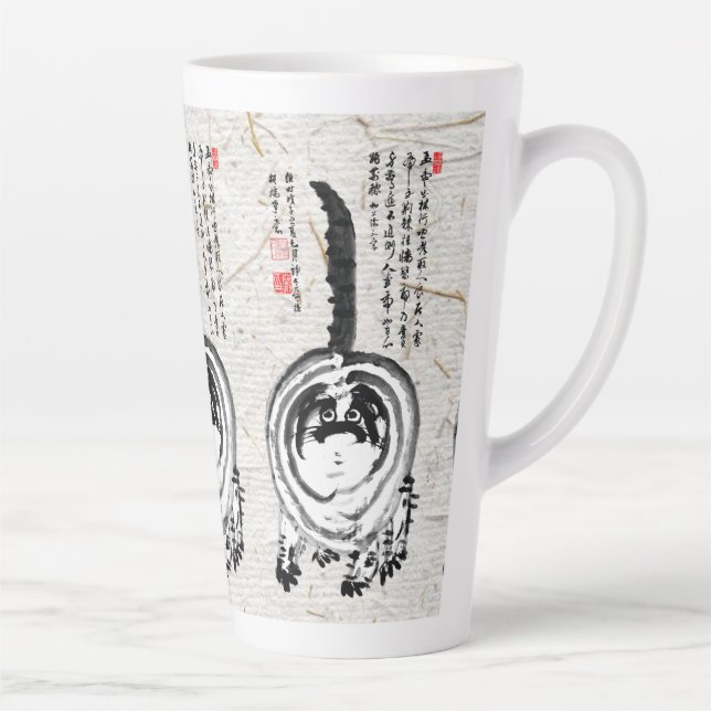 Chonky Striped Japanese Tabby Cat Latte Mug (Right)