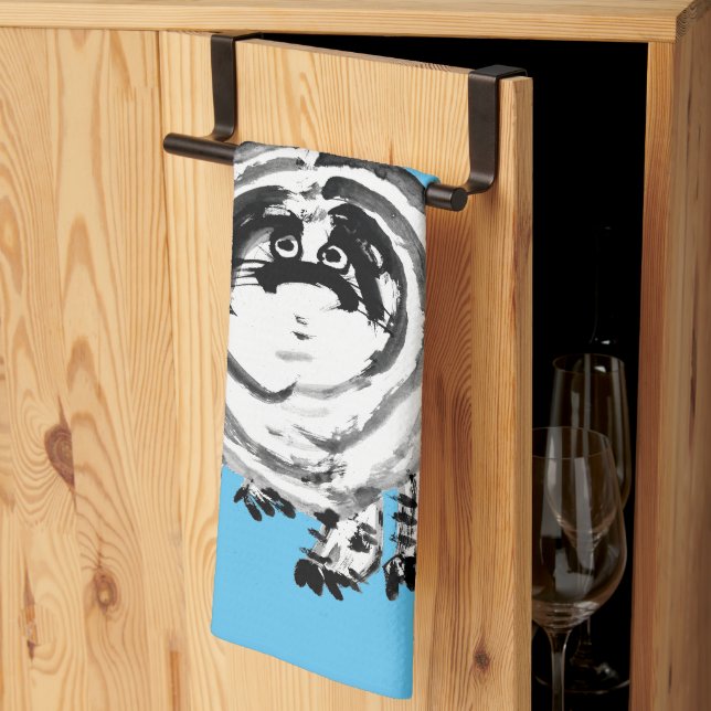 Chonky Striped Japanese Tabby Cat Tea Towel (Thirds Fold)