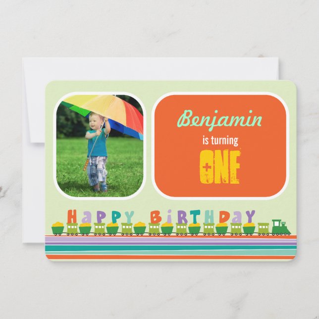 Choo Choo Happy Birthday Train 1st Birthday Party Invitation (Front)