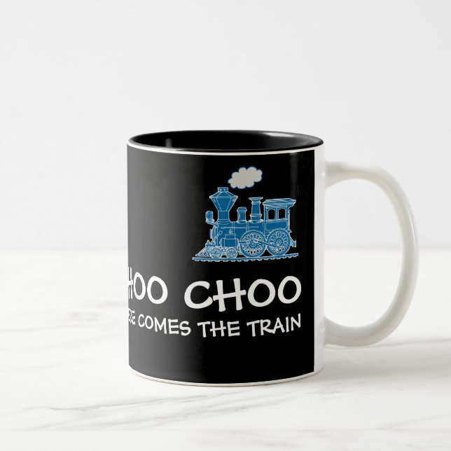 Choo Choo here comes the train navy & black mug (Right)