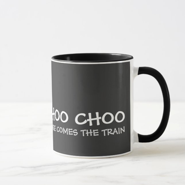 "Choo Choo here comes the train" red/black mug (Right)