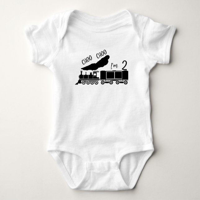 Choo Choo I'm 2, 2nd Birthday Boy Toddler T-shirt Baby Bodysuit (Front)