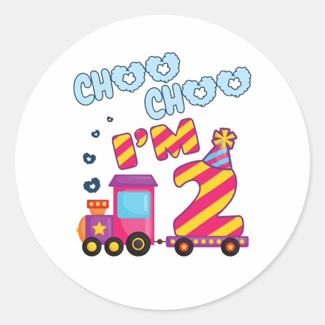 Choo Choo I'm 2 2nd Birthday Train Classic Round Sticker (Front)