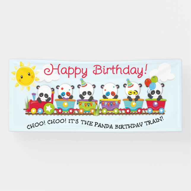 Choo! Choo! It's the Panda Birthday Train Banner (Horizontal)