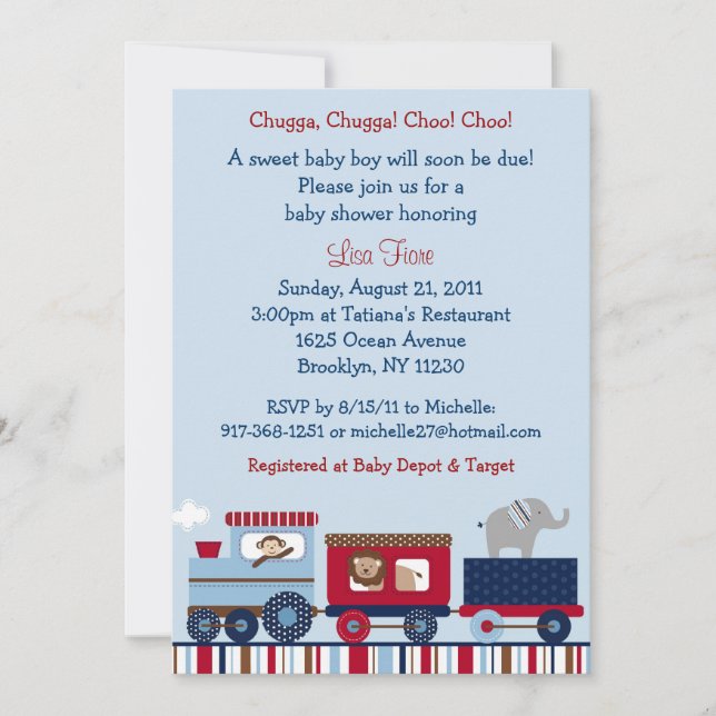 Choo Choo Train Animal Baby Shower Invitations (Front)