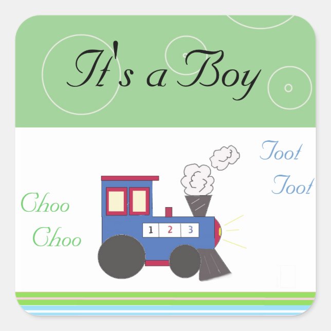 Choo Choo Train Baby Boy Square Sticker (Front)