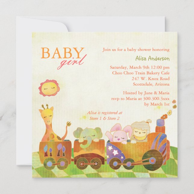 Choo Choo Train Baby Girl Baby Shower Invitation (Front)
