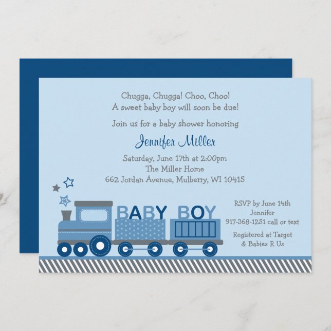 Choo Choo Train Baby Shower Invitation (Front/Back)