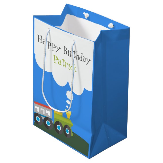 Choo Choo Train Birthday Medium Gift Bag (Front Angled)