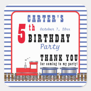 Choo Choo Train Birthday Thank You Favour Square Sticker