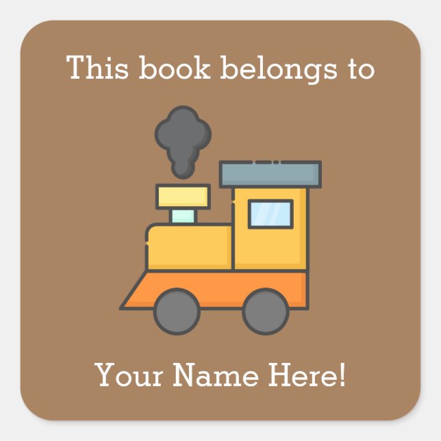 Choo Choo Train Bookplate Square Sticker (Front)