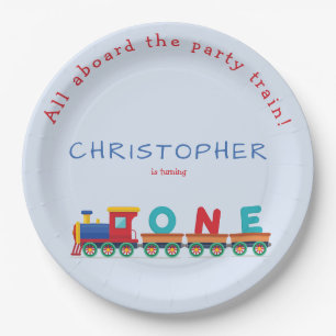 Choo Choo Train Boys 1st Birthday Blue Party Paper Plate