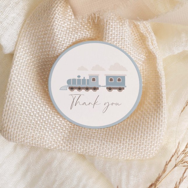 Choo Choo Train Boys Blue Birthday Party Classic Round Sticker (Creator Uploaded)