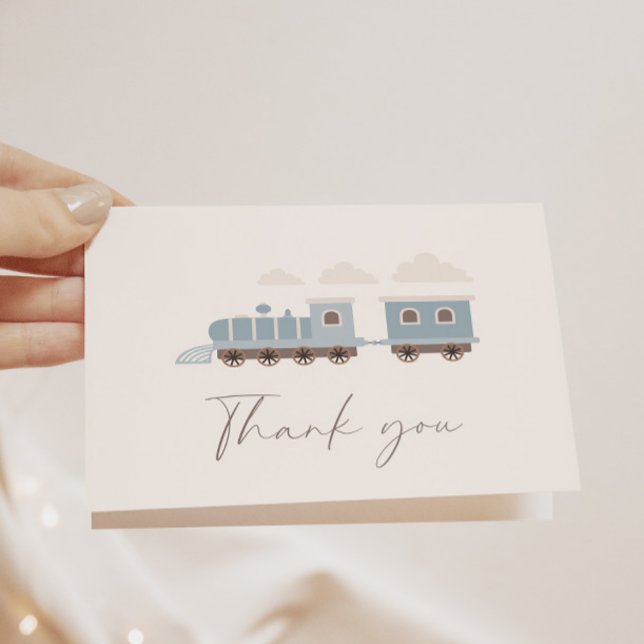 Choo Choo Train Boys Blue Birthday Party Thank You Card (Customizable thank you cards!)