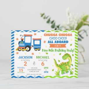 Choo Choo Train & Dinosaur Joint Birthday Invitation