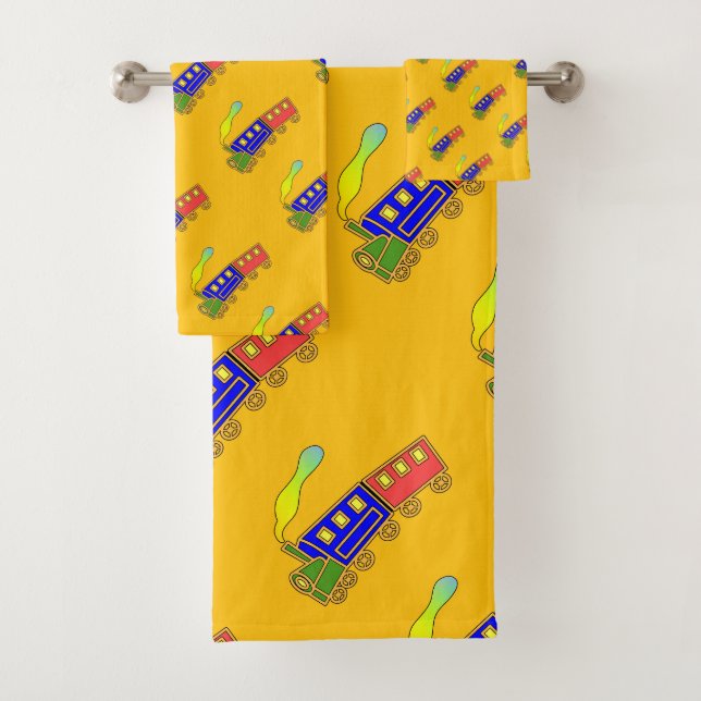 Choo Choo Train Kids Yellow   Bath Towel Set (Insitu)