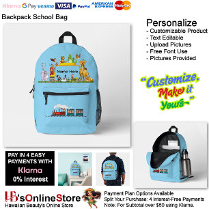 Choo Choo Train Loco Motive Blue children 8 Printed Backpack