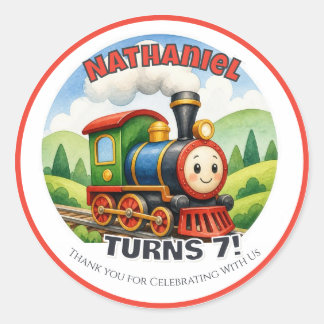 Choo Choo Train Party Custom Name Birthday Classic Round Sticker