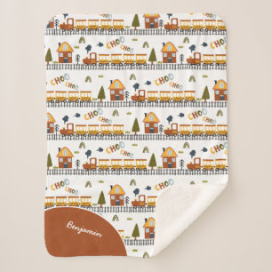Choo Choo Train Pattern First Name Little Kid Sherpa Blanket
