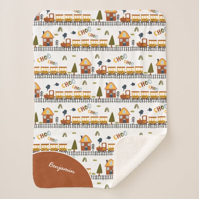 Choo Choo Train Pattern First Name Little Kid Sherpa Blanket (Front)