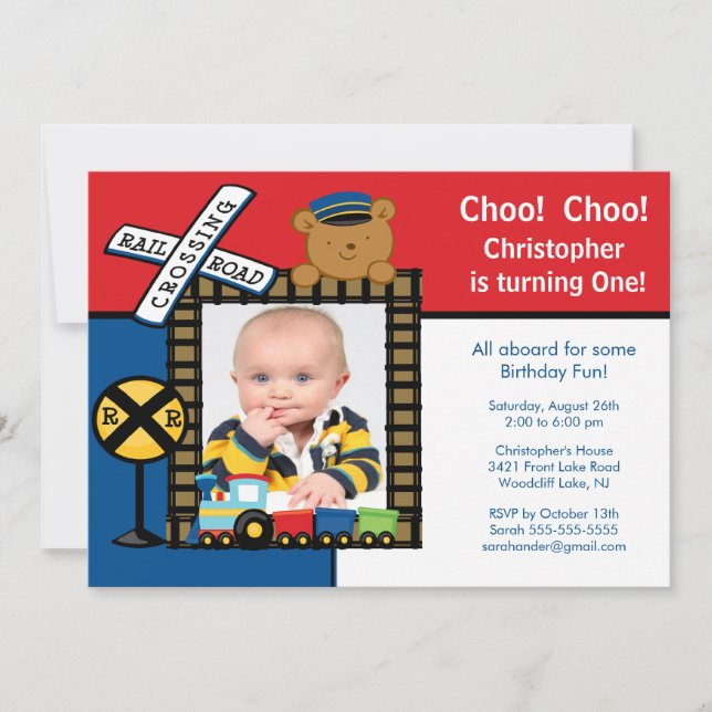 Choo Choo Train Photo Birthday Invitation (Front)