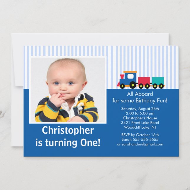 Choo Choo Train Photo Birthday Invitation (Front)