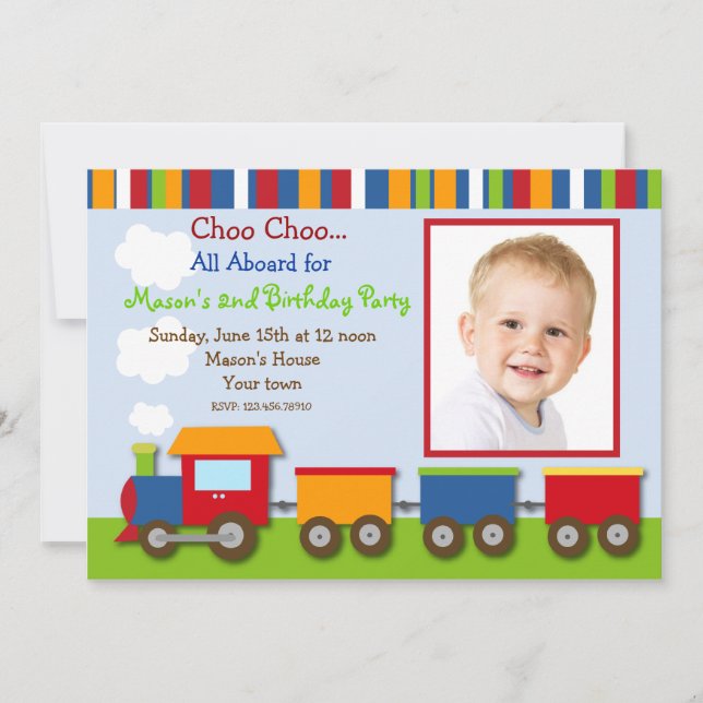 Choo Choo Train Photo Birthday Party Invitations (Front)