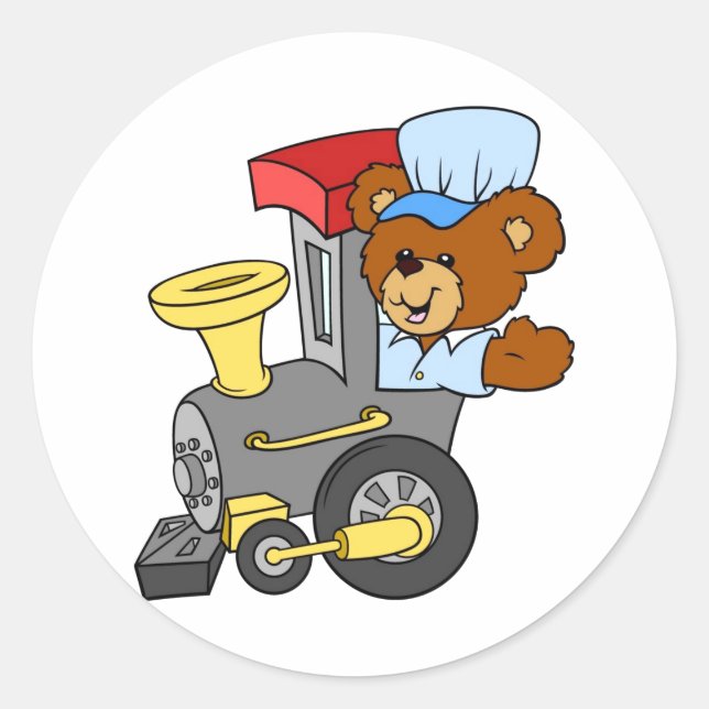 Choo Choo Train Teddy Bear Classic Round Sticker (Front)