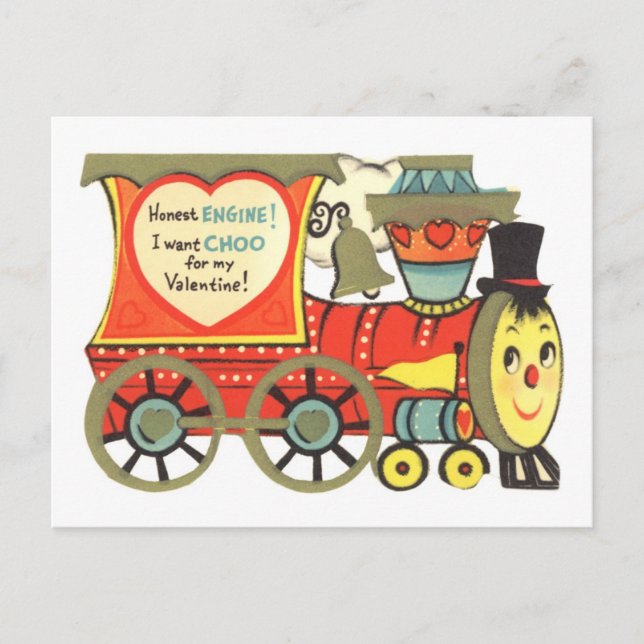 Choo Choo Train Valentine Holiday Postcard (Front)