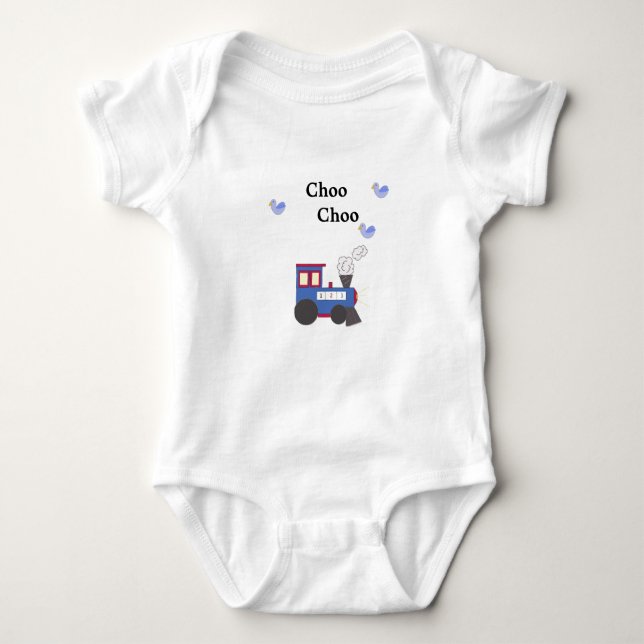 Choo Choo Train with Blue Birds Baby Bodysuit (Front)