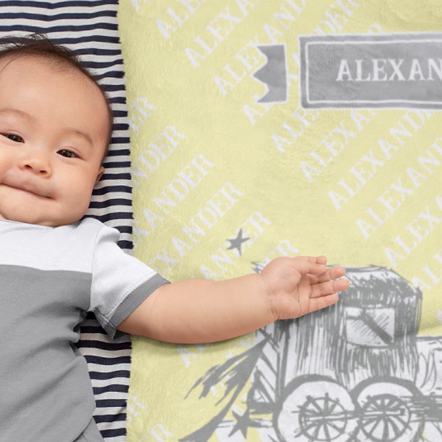 Choo Choo Train Yellow Grey White Arrow Pattern Fleece Blanket (Creator Uploaded)