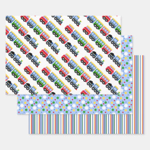 Choo Choo Trains, Stripes, and Polkadots  Wrapping Paper Sheet
