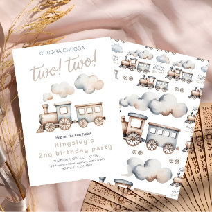 Choo Choo! Two! Train-Themed 2nd Birthday Invitation