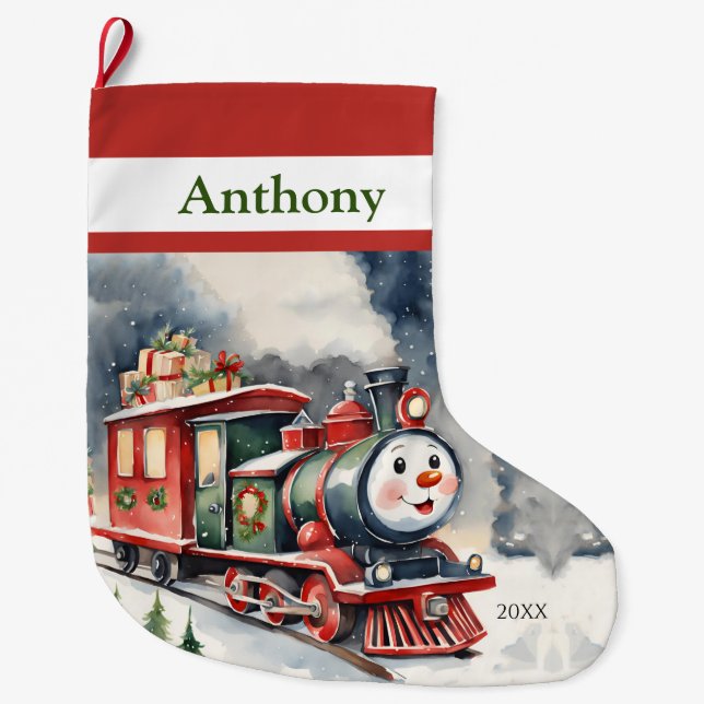 Choo Choo Xmas Train Boys Large Christmas Stocking (Front)