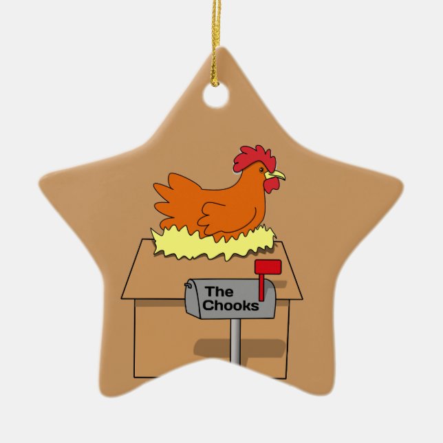 Chook House Funny Chicken on House Cartoon Ceramic Ornament (Front)