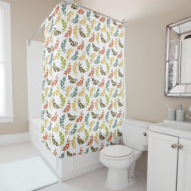 Choose A Background Colour - Falling Leaf Pattern Shower Curtain (In Situ)