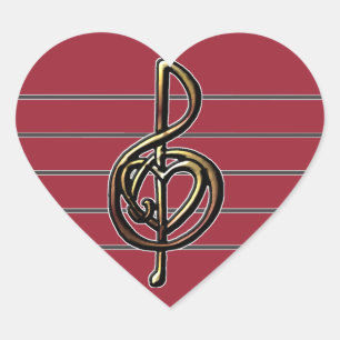 Choose a Colour Embossed Look Treble Clef and Hear Heart Sticker