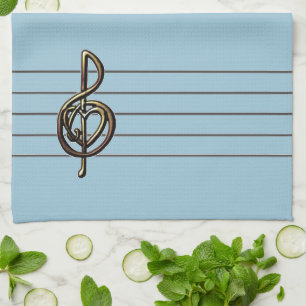 Choose a Colour Embossed Look Treble Clef and Hear Tea Towel