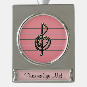 Choose a Colour Embossed Look Treble Clef & Heart Silver Plated Banner Ornament