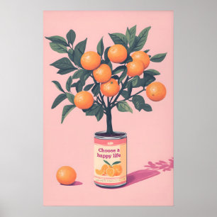 Choose a Happy Life Art Print, Motivational Orange Poster